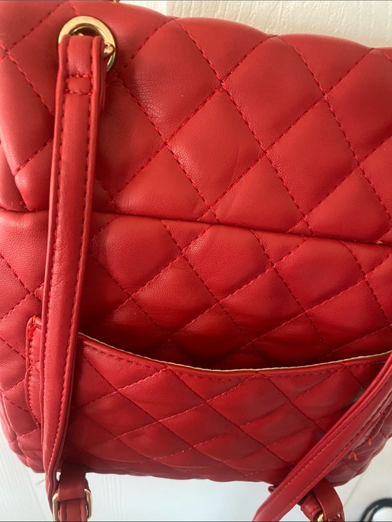 Quilted Red faux Leather Backpack with Gold-Tone Hardware main image 6